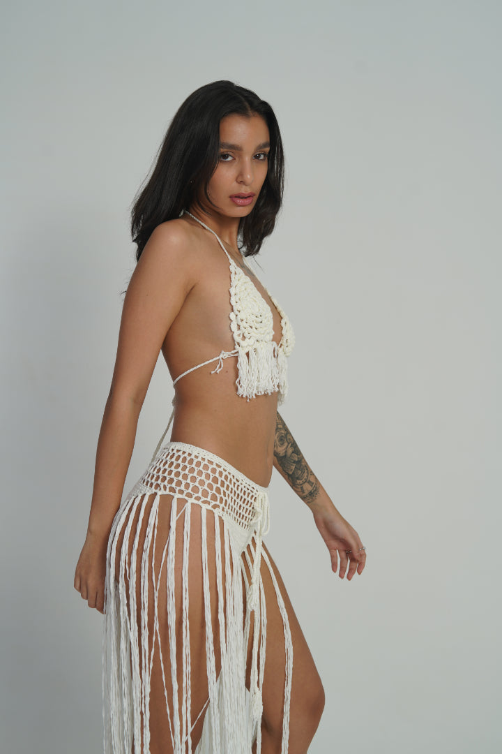 AXTZH Crochet Fringe 2-Piece BEACH WEAR X0381-IVORY-BW2PF