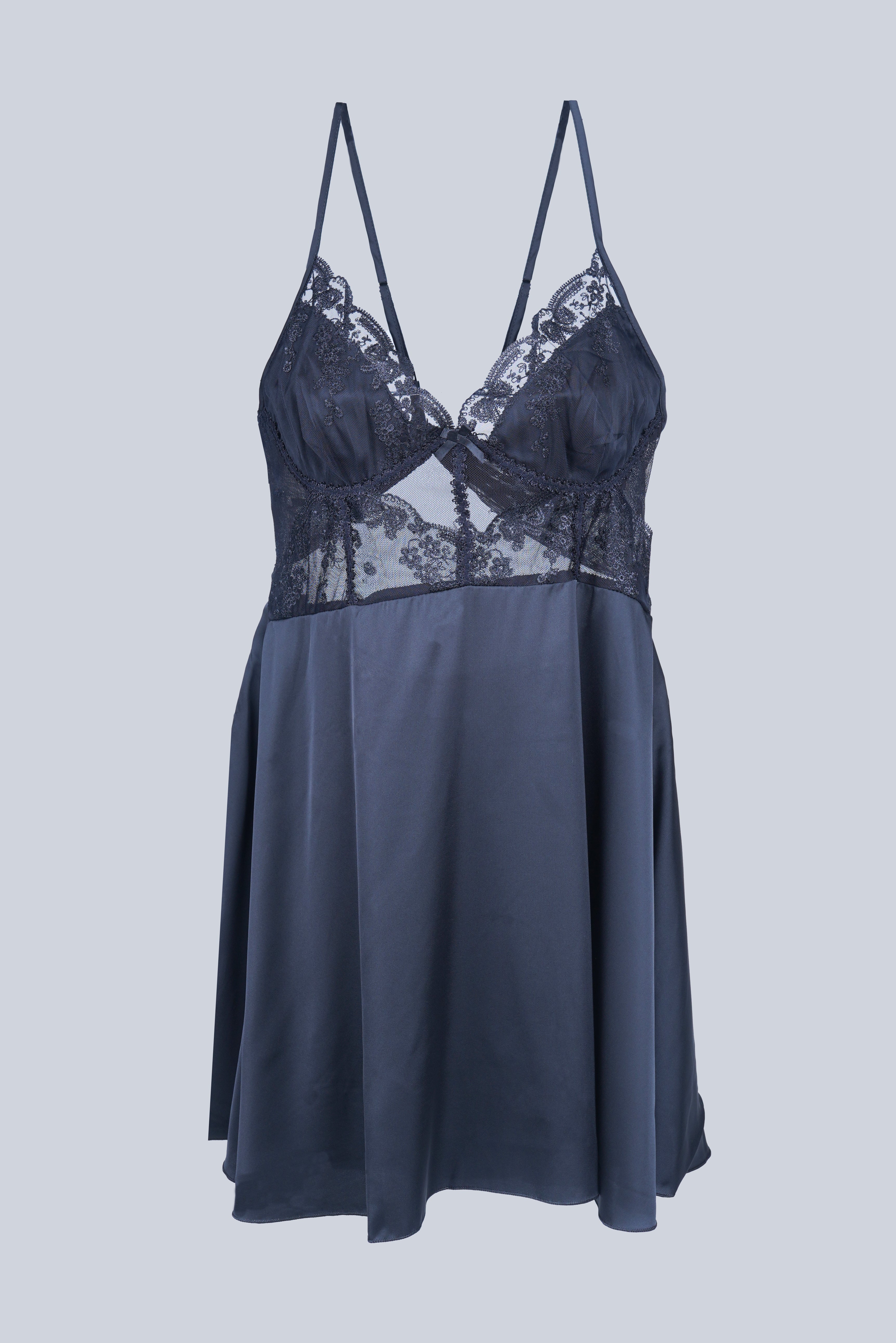 AXTZH Chic and Elegant One-Piece Nightwear with Flowing Silhouette and Delicate Detailing for Women X3589-BLACK-SF1S