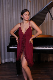 AXTZH Luxury Nightwear for Women with Sensual Fit and Intricate Edge Finishes X2424-MERLOT-F1L