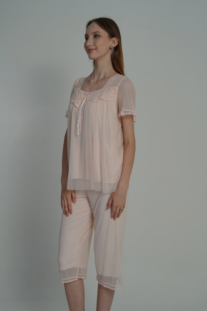 AXTZH Soft Lace Trim 2-Piece Nightwear Set NW X0281-PEACH-C9N