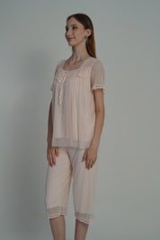 AXTZH Soft Lace Trim 2-Piece Nightwear Set NW X0281-PEACH-C9N