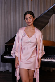 AXTZH Women’s Luxurious Nightwear Set with Soft Satin Dress and Relaxed Fit Robe X0015-BLUSH-F11S