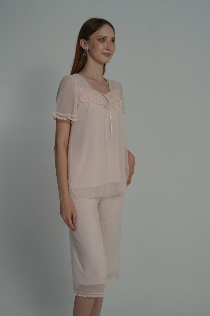 AXTZH Soft Lace Trim 2-Piece Nightwear Set NW X0281-PEACH-C9N