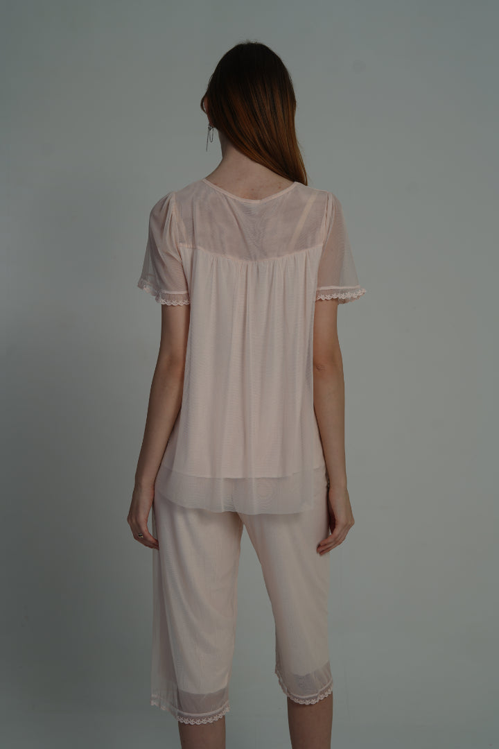 AXTZH Soft Lace Trim 2-Piece Nightwear Set NW X0281-PEACH-C9N