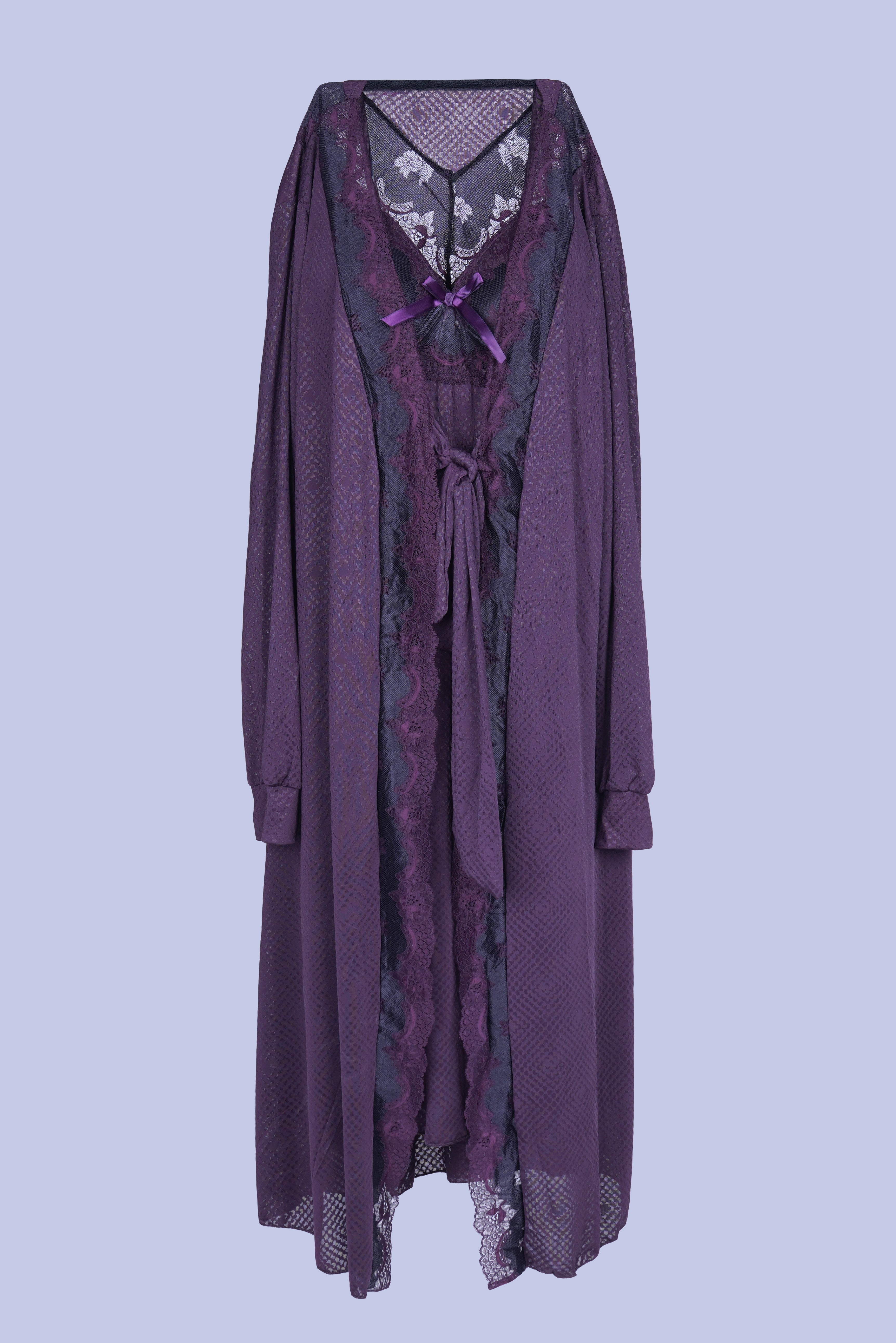 AXTZH  Elegant Two-Piece Long Nightwear Set for Women X3221-PLUM-F11M