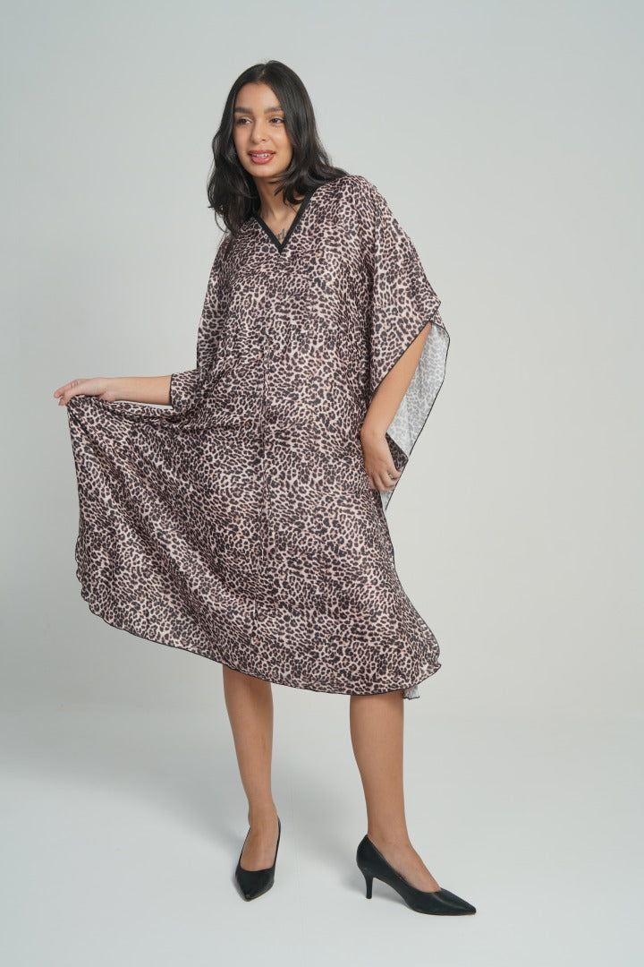 ANGELS FASHION  Fierce Flow Nightwear Dress with Relaxed Fit and Sensual V-Neckline-AG0795-LEOPR-F8S