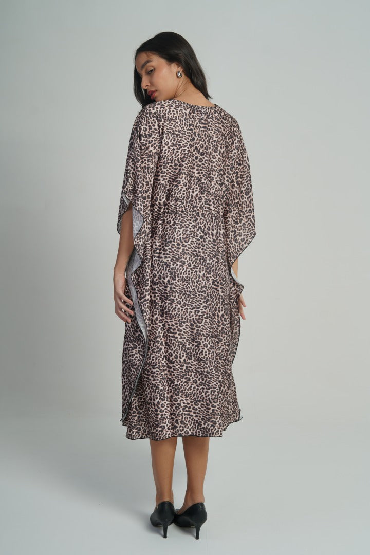 ANGELS FASHION  Fierce Flow Nightwear Dress with Relaxed Fit and Sensual V-Neckline-AG0795-LEOPR-F8S