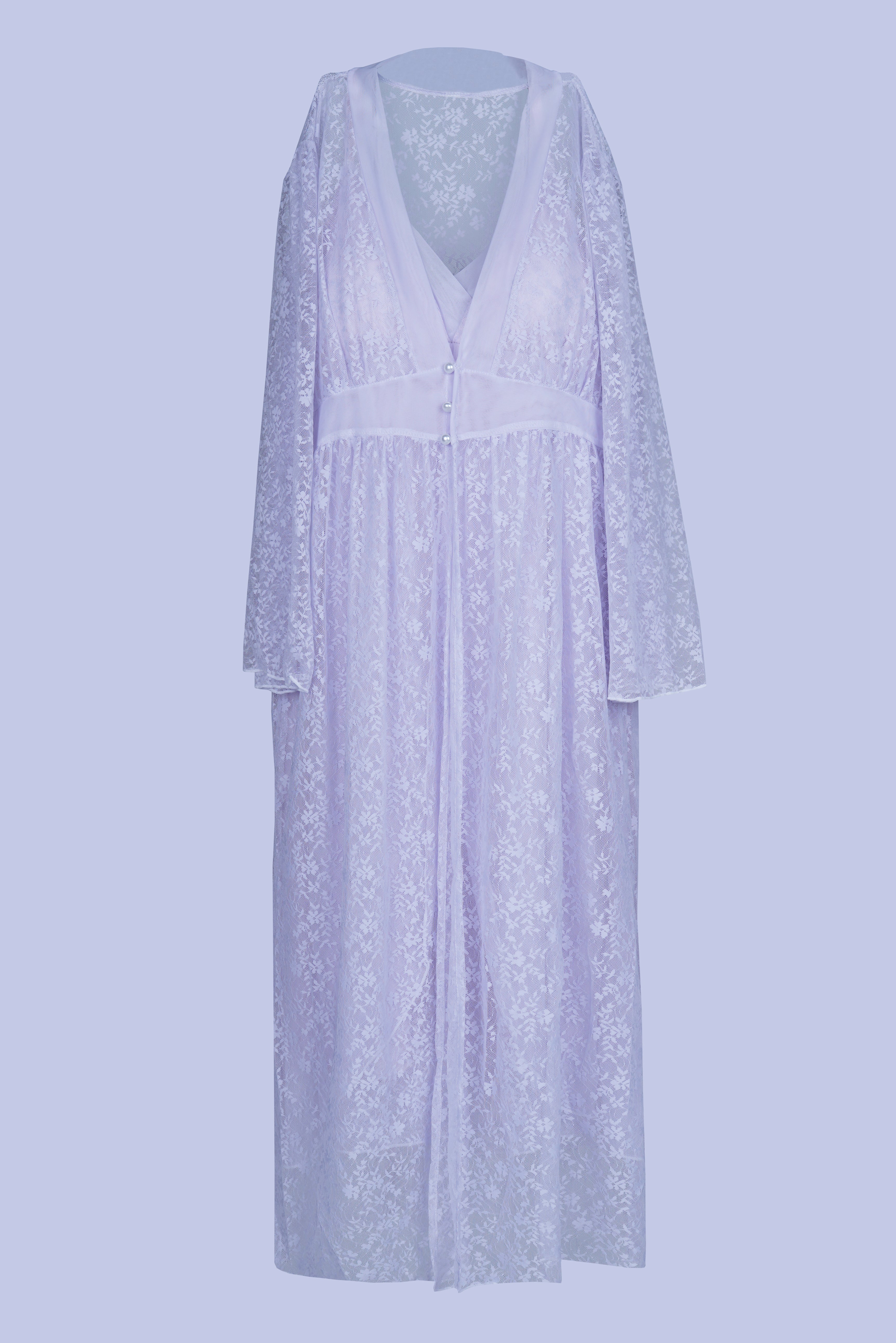 AXTZH Two-Piece Nightwear Set for Women with Elegant Robe and Inner Slip Dress X0260-LILAC-F12N