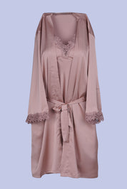 AXTZH Women’s Two-Piece Nightwear Set with Satin Slip Dress and Matching Robe X8087-TAN-F11S