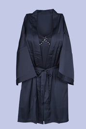 AXTZH Women’s Luxury Nightwear Set with Adjustable Robe and Soft Satin Inner Dress X0931-BLACK-F11S