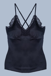 AXTZH Chic 2-Piece Nightwear Set with Strappy Top and Sheer Shorts for Effortless Elegance X2377-BLACK-A4S