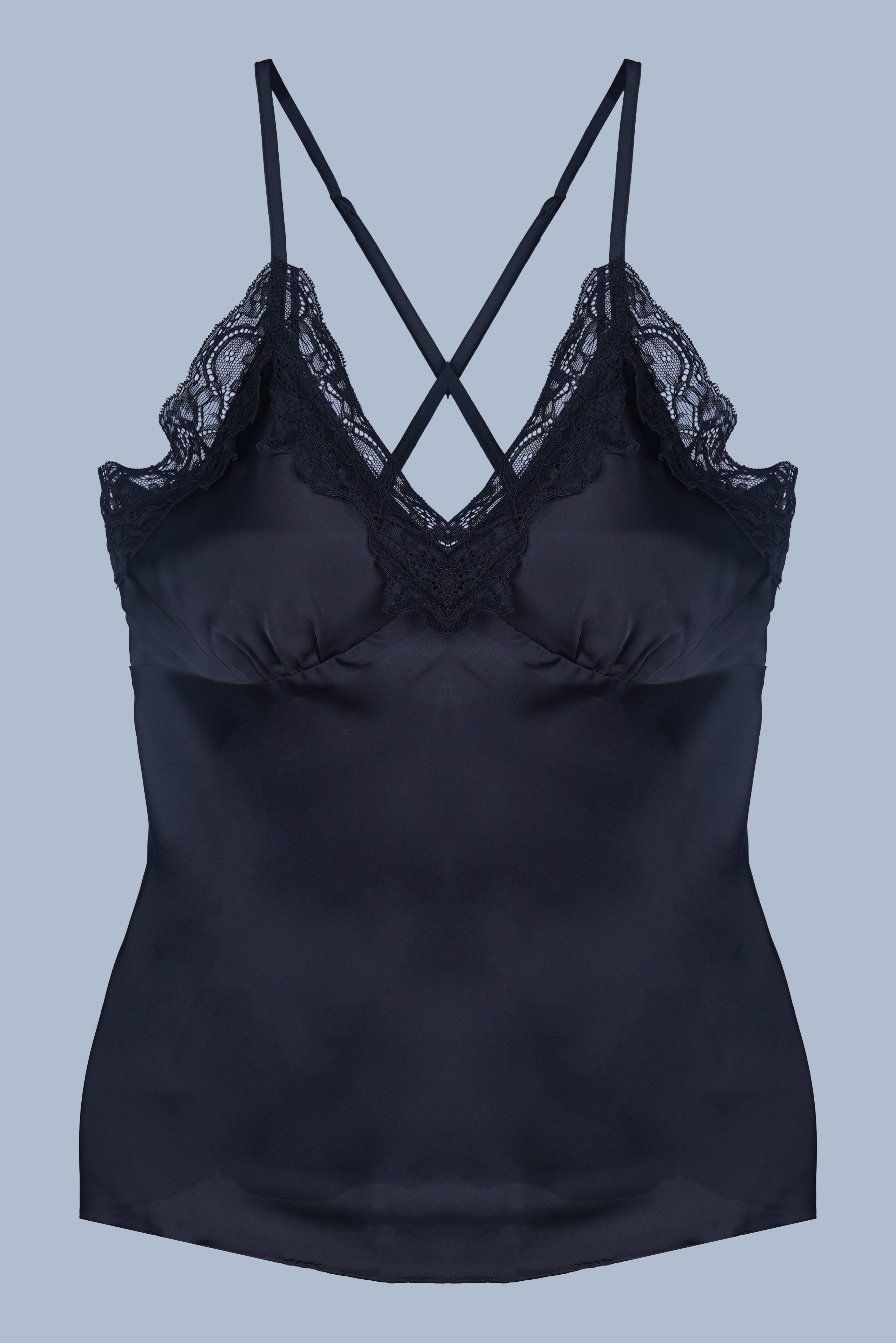 AXTZH Chic 2-Piece Nightwear Set with Strappy Top and Sheer Shorts for Effortless Elegance X2377-BLACK-A4S