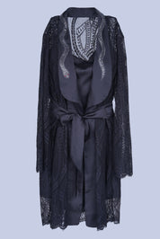 AXTZH Stylish Nightwear Set for Women with Delicate Inner Dress and Matching Lace Cover-Up X0115-BLACK-F11S