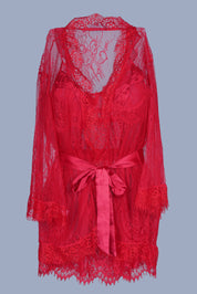 AXTZH Stylish Two-Piece Nightwear Set with Dramatic Sleeves and Tie-Up Belt X8809-RED-SF11N