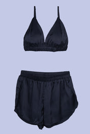 AXTZH Stylish 3-Piece Sexy Nightwear Set with Top, Matching Bottoms, and Sheer Cover-Up for Women X2596-BLACK-NSS3PS