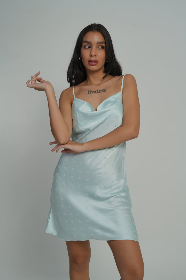 AXTZH Satin Heart Print Nightdress NIGHTWEAR X0301-MINT-F1S