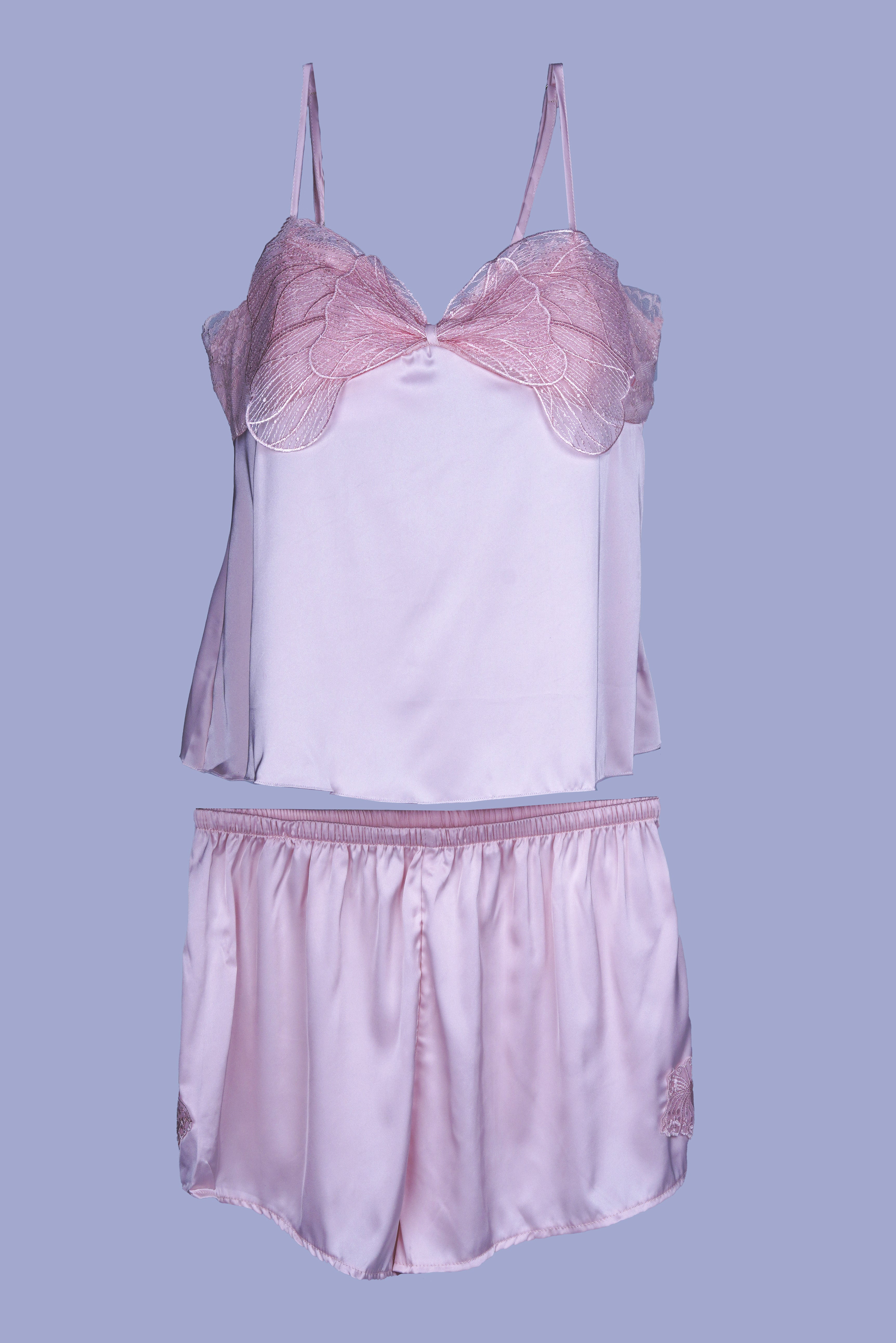 AXTZH Elegant 3-Piece Nightwear Set with Robe, Inner Slip, and Matching Shorts for Effortless Luxury X0198-PEACH-NSS3PS
