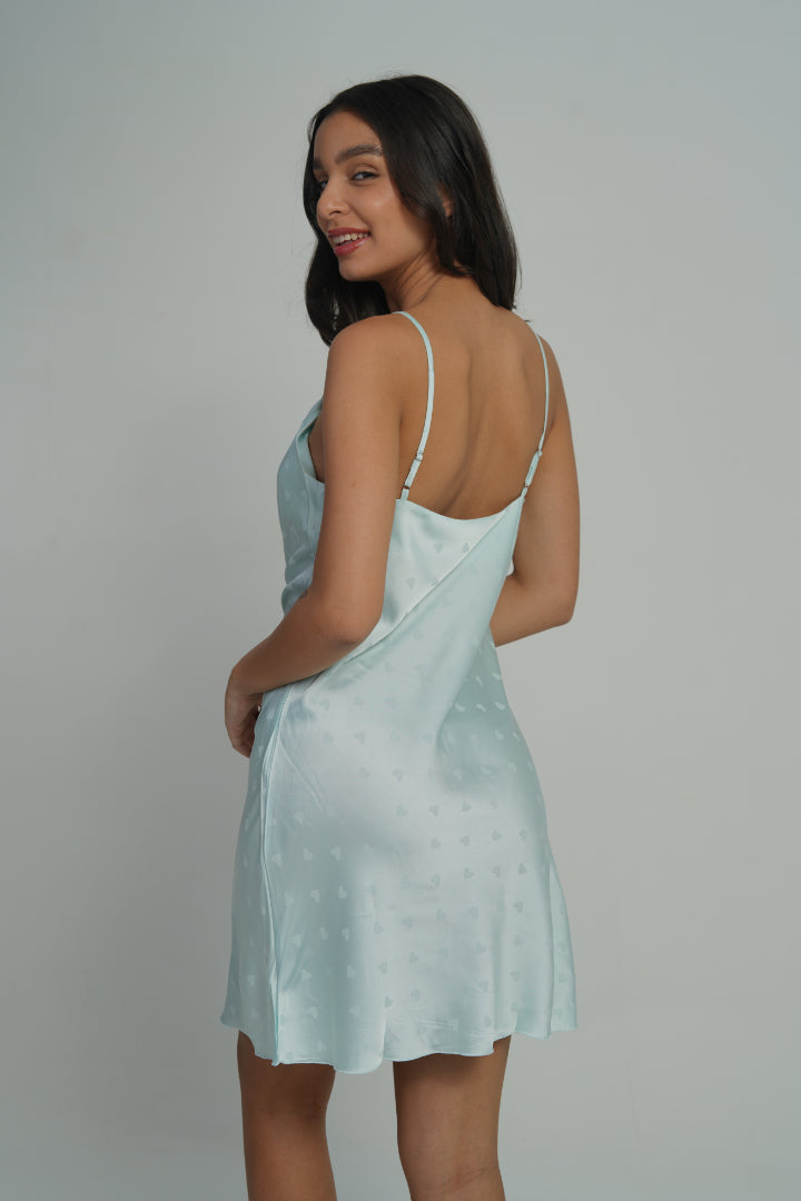 AXTZH Satin Heart Print Nightdress NIGHTWEAR X0301-MINT-F1S