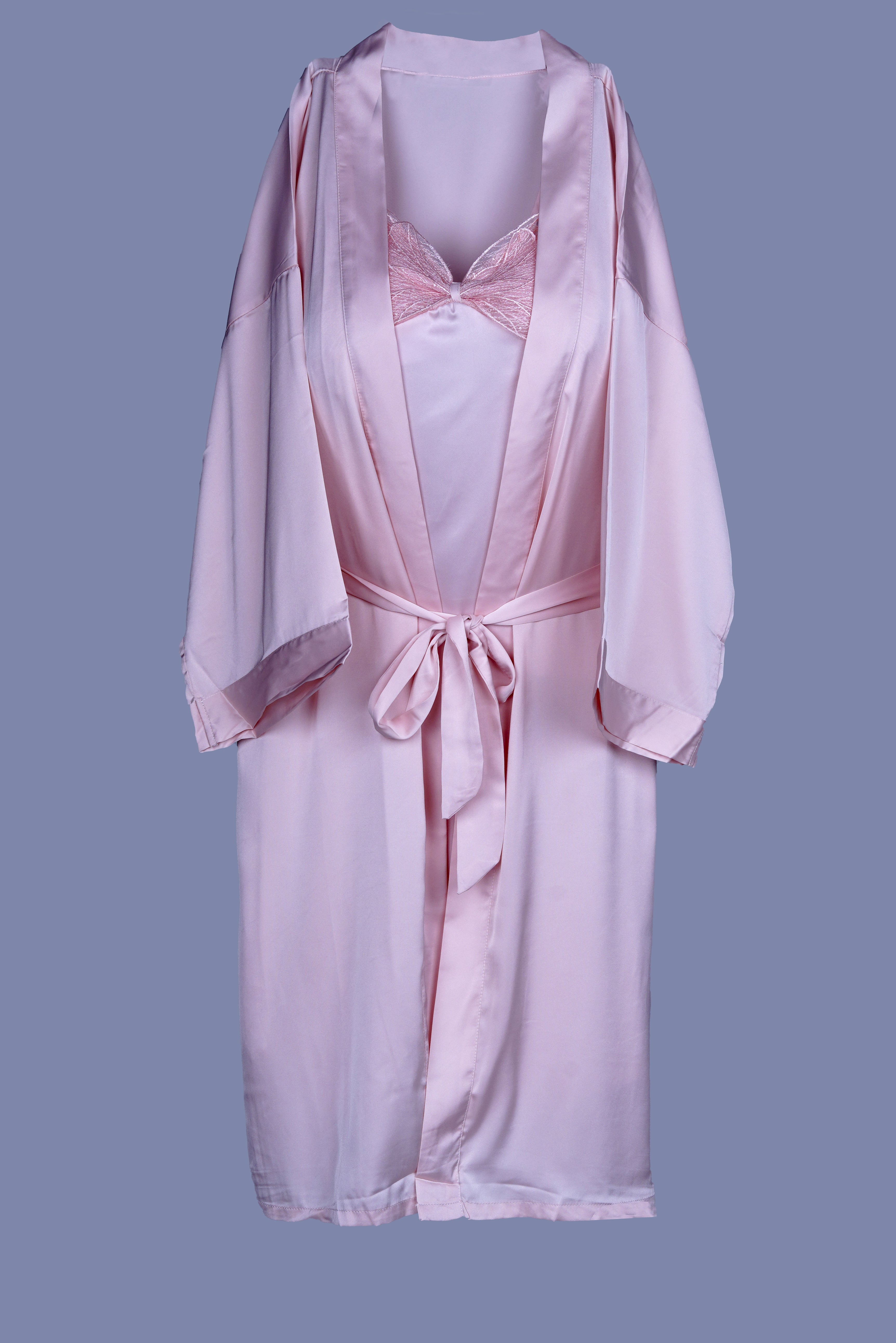 AXTZH Elegant 3-Piece Nightwear Set with Robe, Inner Slip, and Matching Shorts for Effortless Luxury X0198-LILAC-NSS3PS