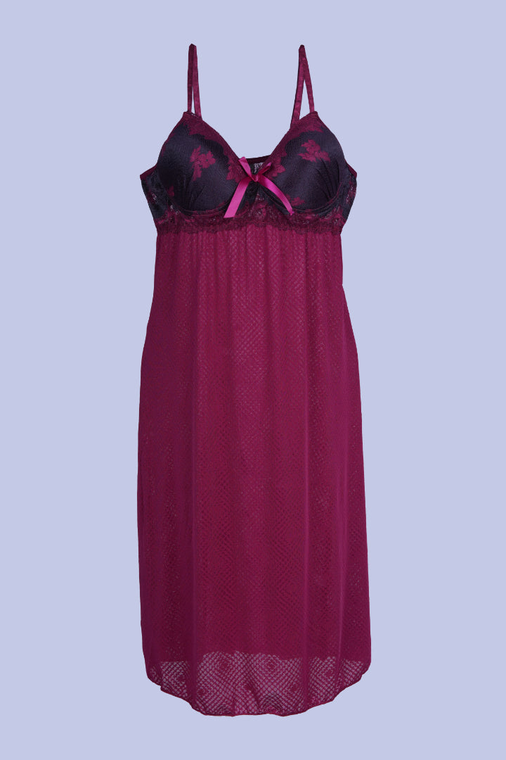 AXTZH Elegant Two-Piece Long Nightwear Set for Women X3221-MERLOT-F11M