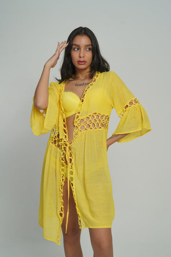 AXTZH Cutwork Tie-Up Beach Cover-Up SARONG X0630-CORNSILK-SNGA2