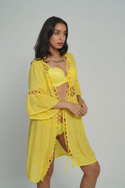 AXTZH Cutwork Tie-Up Beach Cover-Up SARONG X0630-CORNSILK-SNGA2
