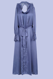 AXTZH Women’s Two-Piece Nightwear Set with Elegant Satin Slip and Sheer Lace Robe X9701-SLATE-F22S