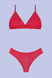 AXTZH Elegant Three-Piece Nightwear Set with Flowing Sheer Robe, Matching Belt, and Intimate Inner Layer X0330-RED-BIK3PN