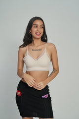 AXTZH Feminine Bralette for Women Featuring Satin Cups and Floral Lace Finish X5106-WHITE-CN124