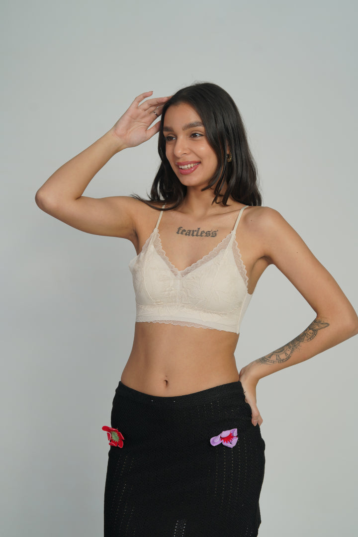 AXTZH Feminine Bralette for Women Featuring Satin Cups and Floral Lace Finish X5106-WHITE-CN124