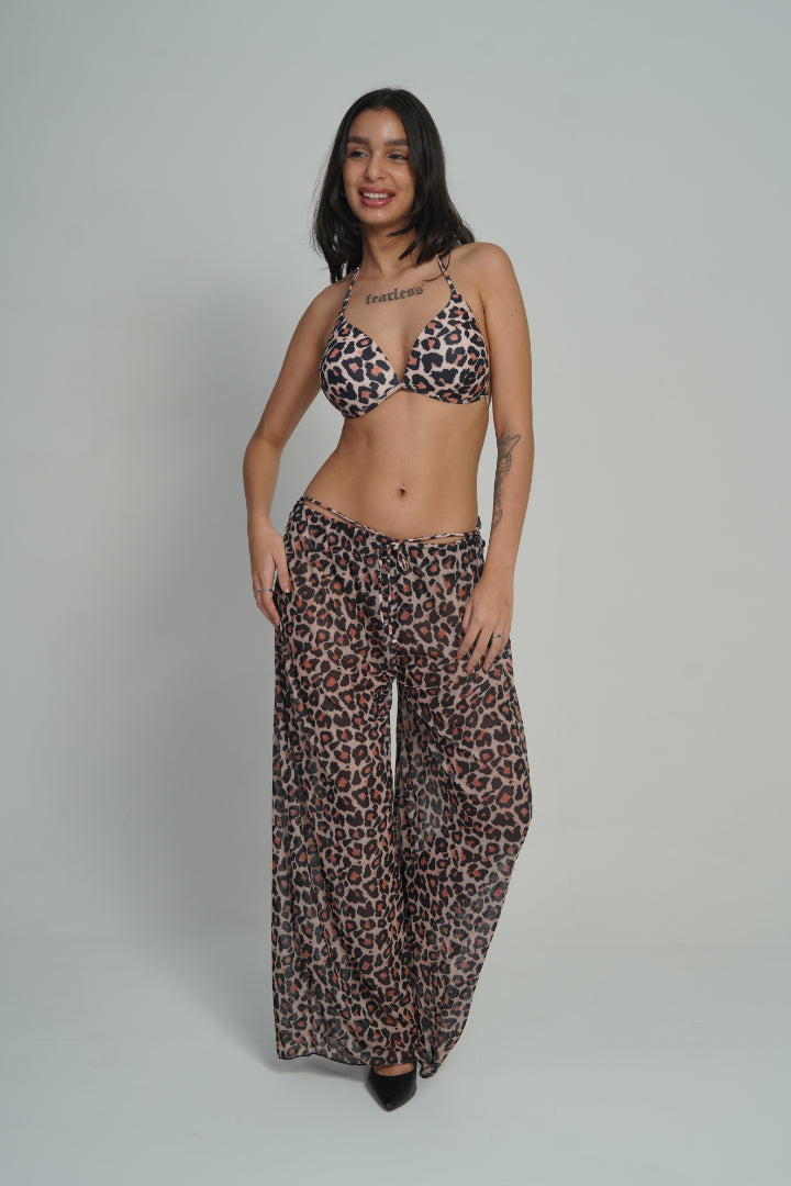 AXTZH Animal Print Bikini & Cover-Up Pants Set SWIM WEAR X2511-LEOPR-3PB