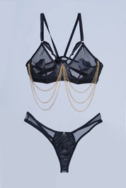 AXTZH Luxe Chain Detail Nightwear Set X0176-BLACK-BS2P