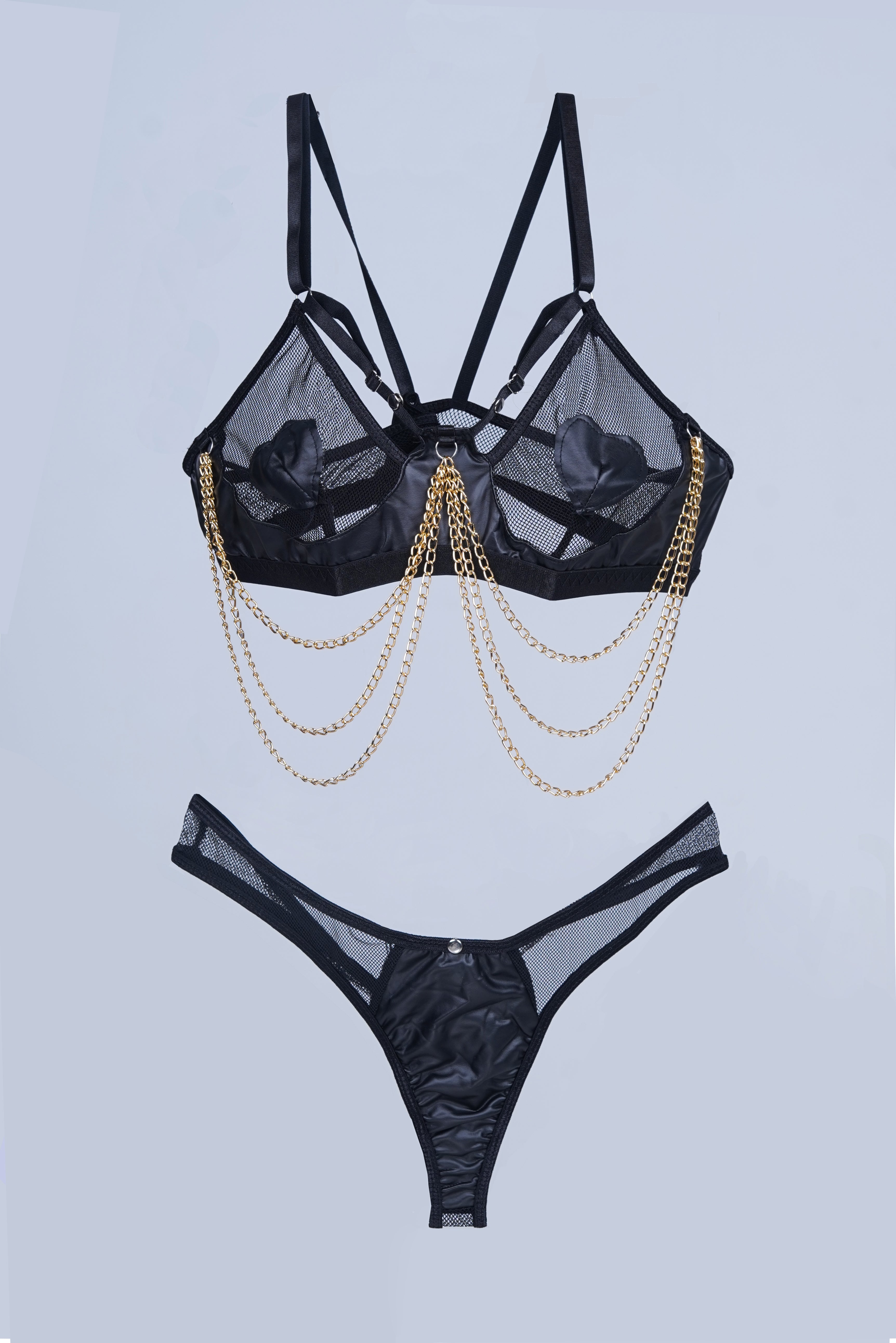 AXTZH Luxe Chain Detail Nightwear Set X0176-BLACK-BS2P