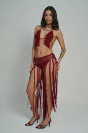 AXTZH Crochet Fringe 2-Piece BEACH WEARX0381-SCARLET-BW2PF