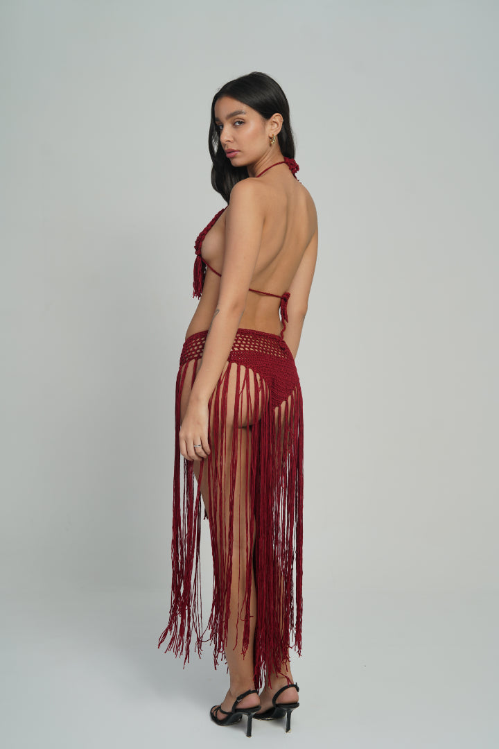 AXTZH Crochet Fringe 2-Piece BEACH WEARX0381-SCARLET-BW2PF