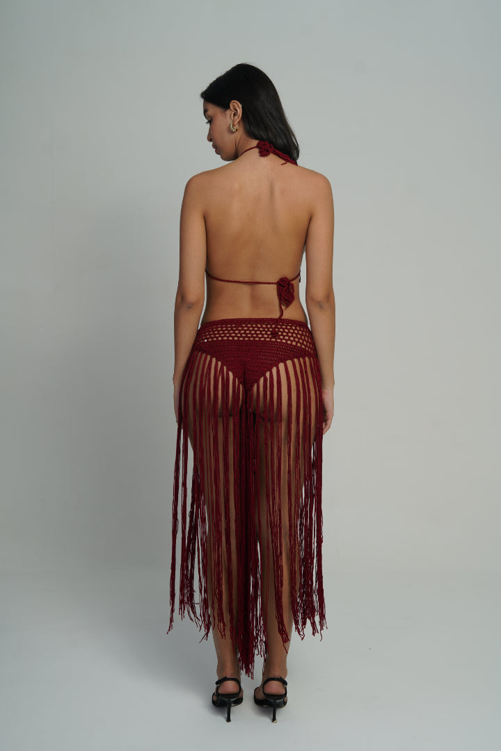 AXTZH Crochet Fringe 2-Piece BEACH WEARX0381-SCARLET-BW2PF