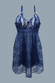 AXTZH 2-Piece Sexy Nightwear for Women with Sheer Lace Design and Elegant Detailing X3009-NAVY-F1N