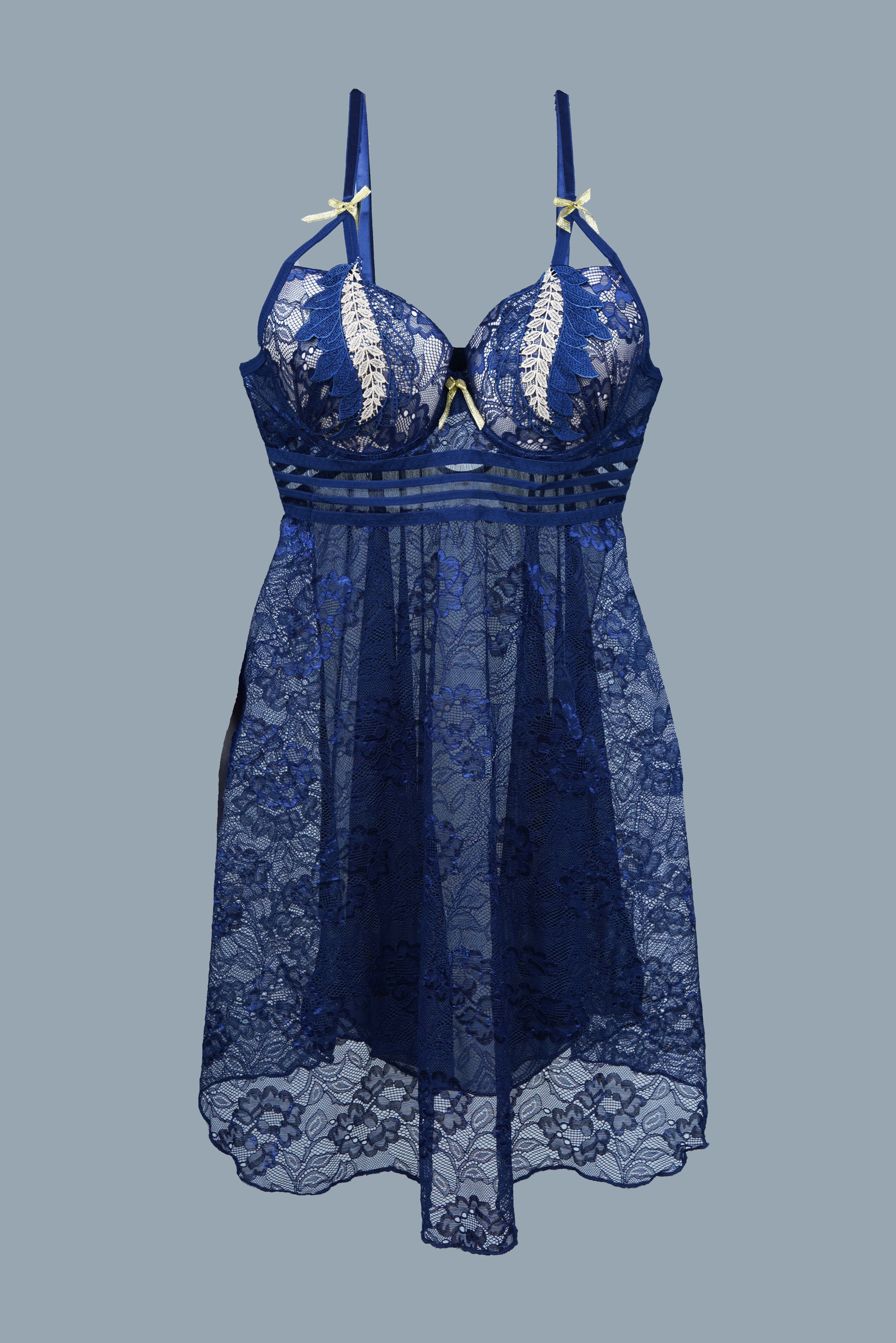 AXTZH 2-Piece Sexy Nightwear for Women with Sheer Lace Design and Elegant Detailing X3009-NAVY-F1N
