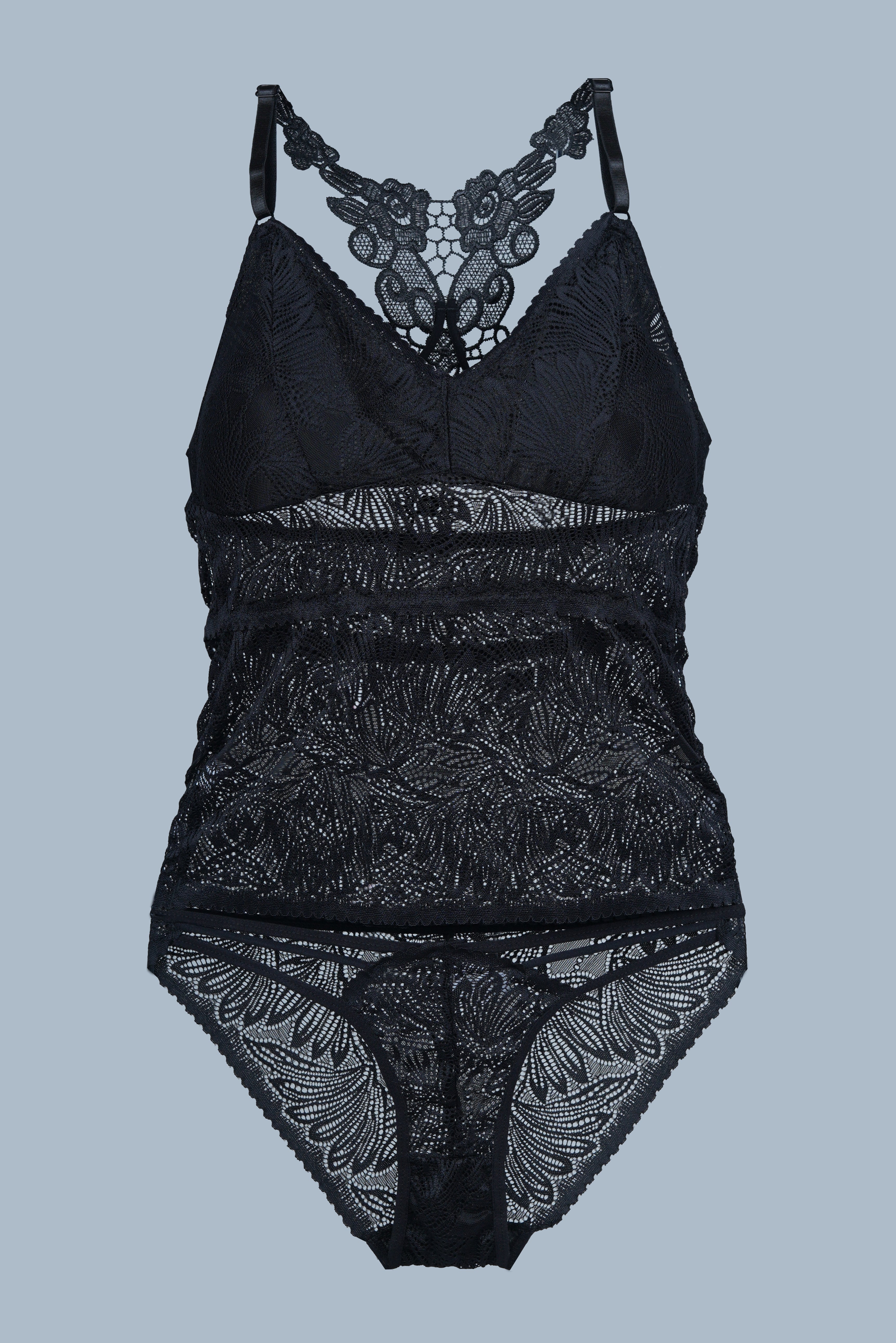 AXTZH One-piece lace panty designed for a flattering and stylish fit XPSET5015-BLACK