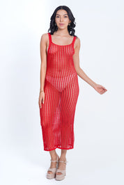 AXTZH Drift Net One-Piece Beach Dress X4614-RED-SNGB1