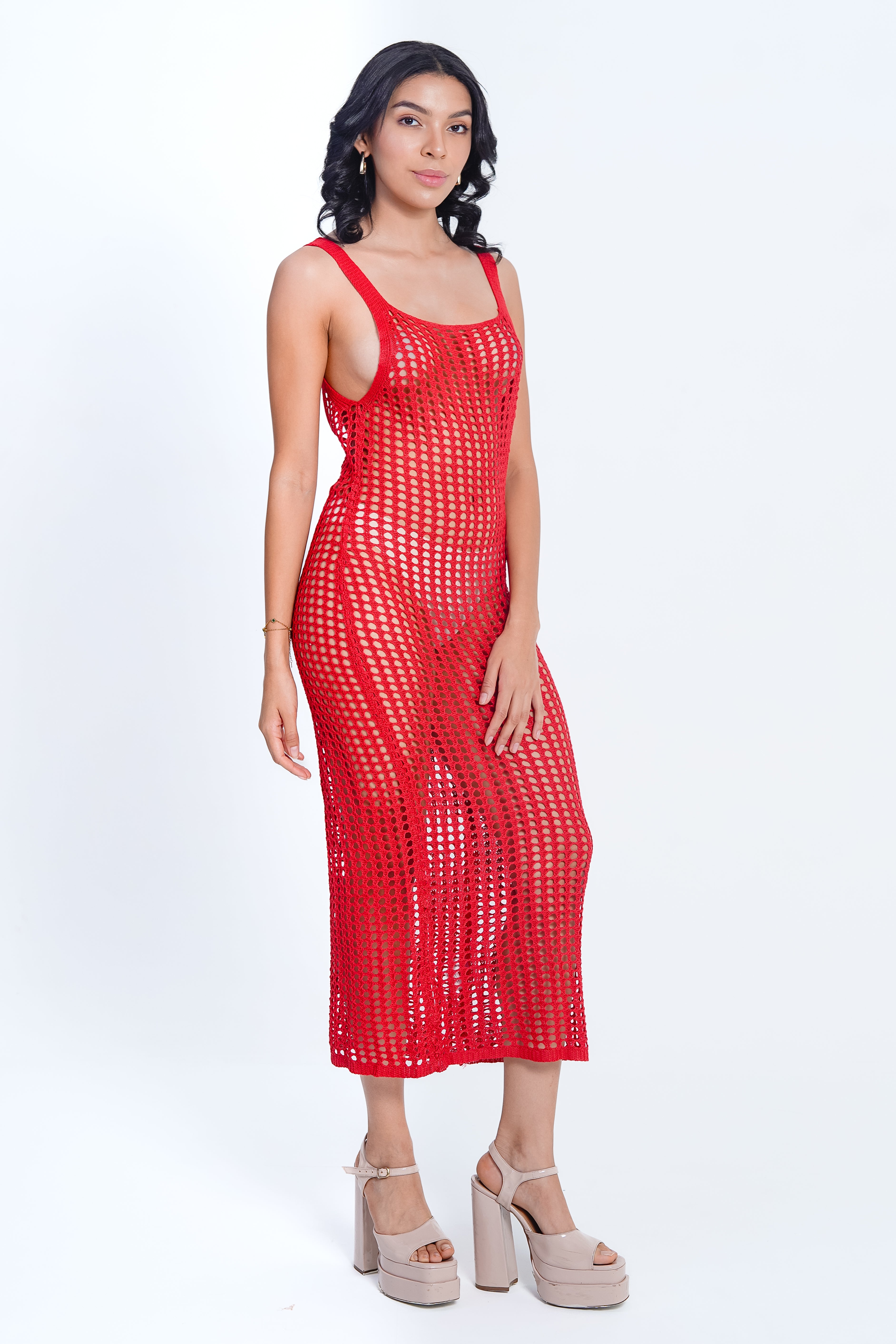 AXTZH Drift Net One-Piece Beach Dress X4614-RED-SNGB1