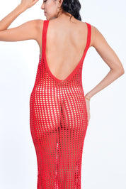 AXTZH Drift Net One-Piece Beach Dress X4614-RED-SNGB1