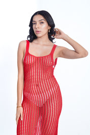 AXTZH Drift Net One-Piece Beach Dress X4614-RED-SNGB1