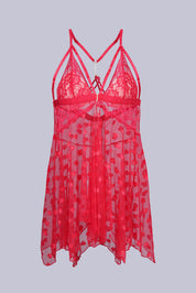 AXTZH One-piece sheer lace nightwear designed for elegance and comfort X8245-RED-F1N