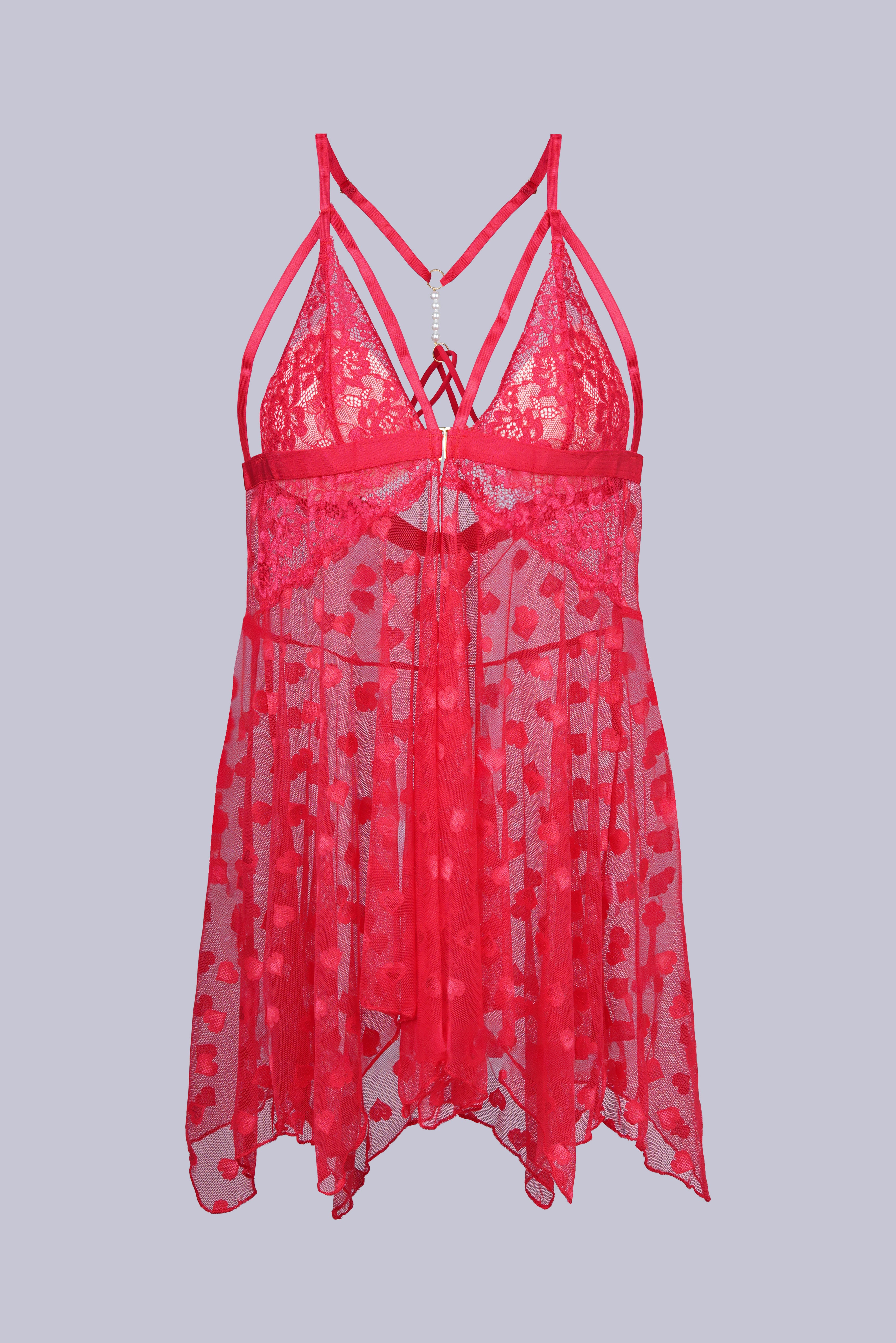 AXTZH One-piece sheer lace nightwear designed for elegance and comfort X8245-RED-F1N