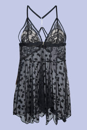 AXTZH One-piece sheer lace nightwear designed for elegance and comfort X8245-BLACK-F1N