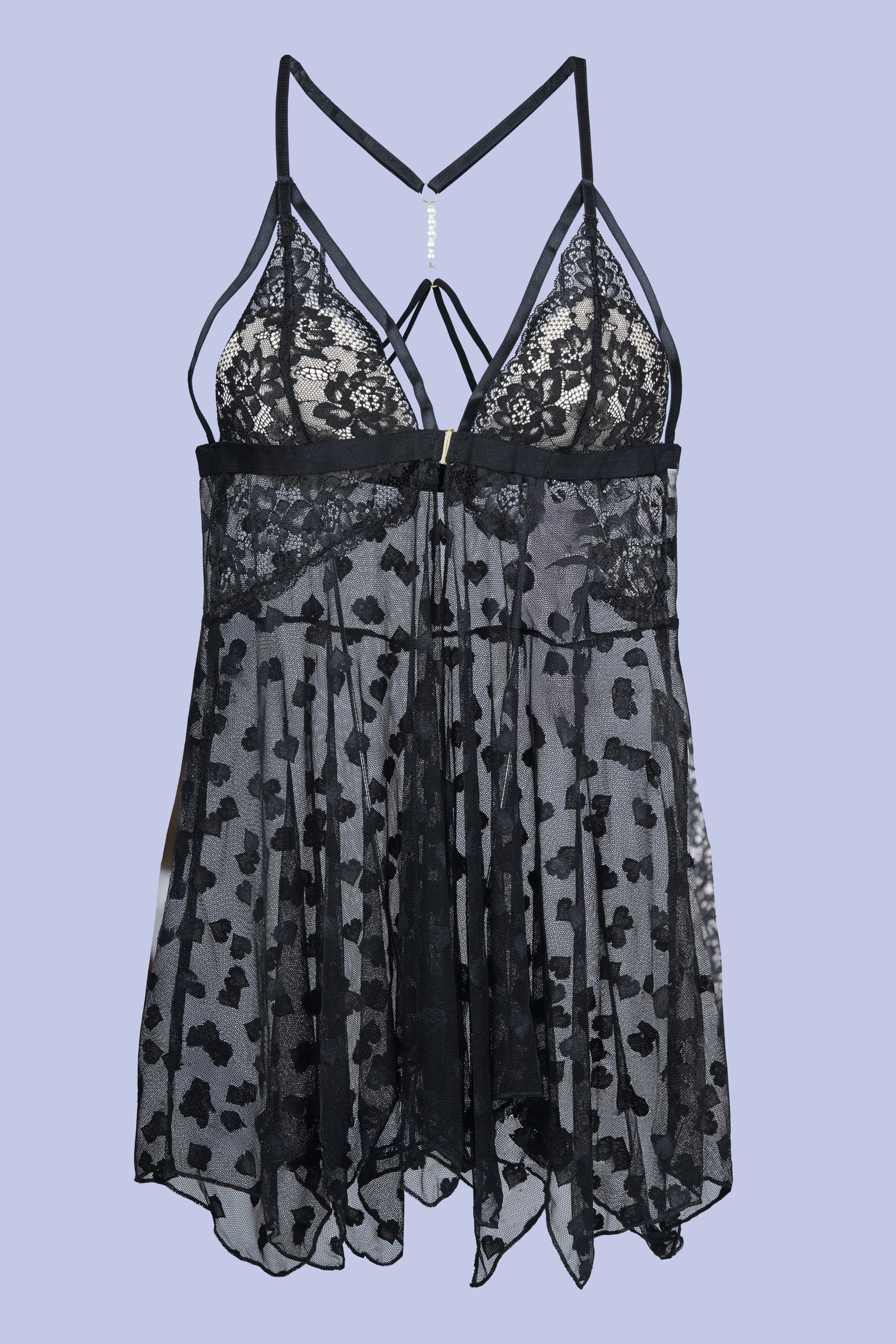 AXTZH One-piece sheer lace nightwear designed for elegance and comfort X8245-BLACK-F1N