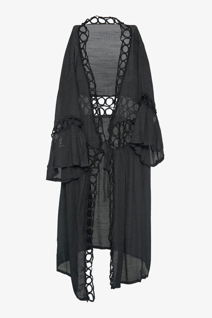 AXTZH Cutwork Tie-Up Beach Cover-Up SARONG X0630-BLACK-SNGA2