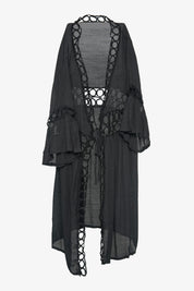 AXTZH Cutwork Tie-Up Beach Cover-Up SARONG X0630-BLACK-SNGA2