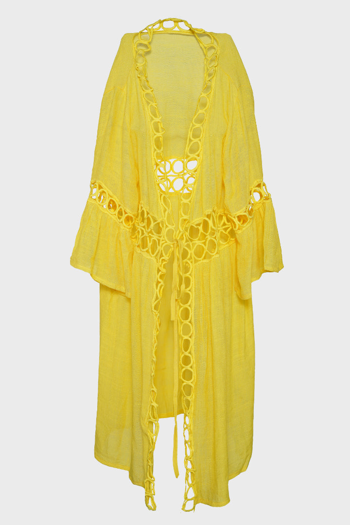 AXTZH Cutwork Tie-Up Beach Cover-Up SARONG X0630-CORNSILK-SNGA2